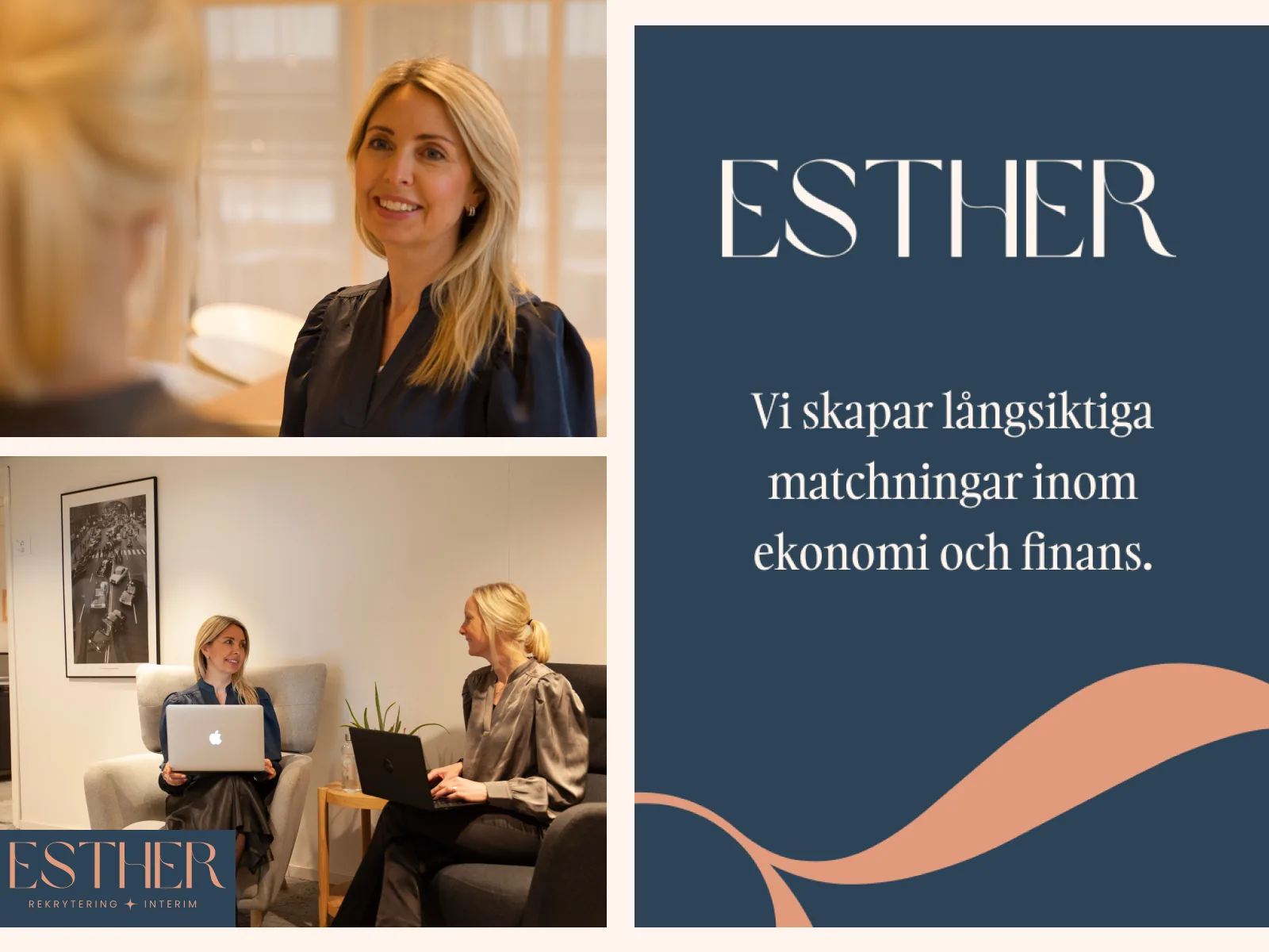 Porträtt av grundarna och logotypen med budskapet ”Vi skapar långsiktiga matchningar inom ekonomi och finans.”